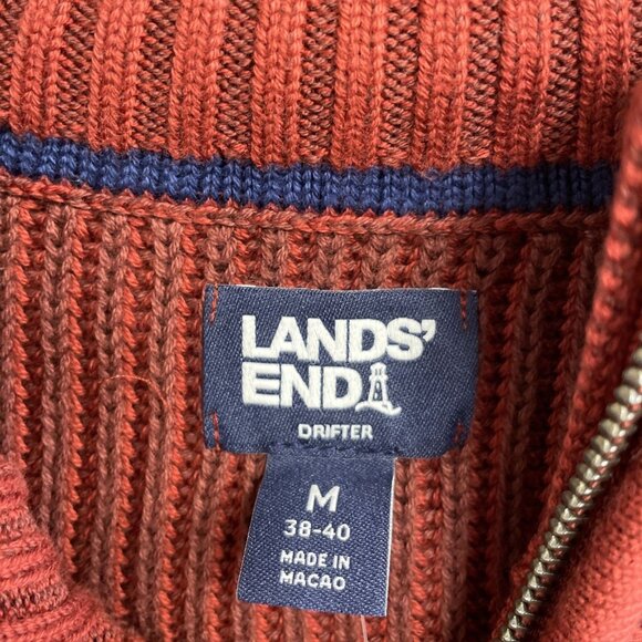 NEW Lands' End Men's M Drifter Half-Zip Sweater Ribbed Rust Red Cotton - Picture 6 of 10
